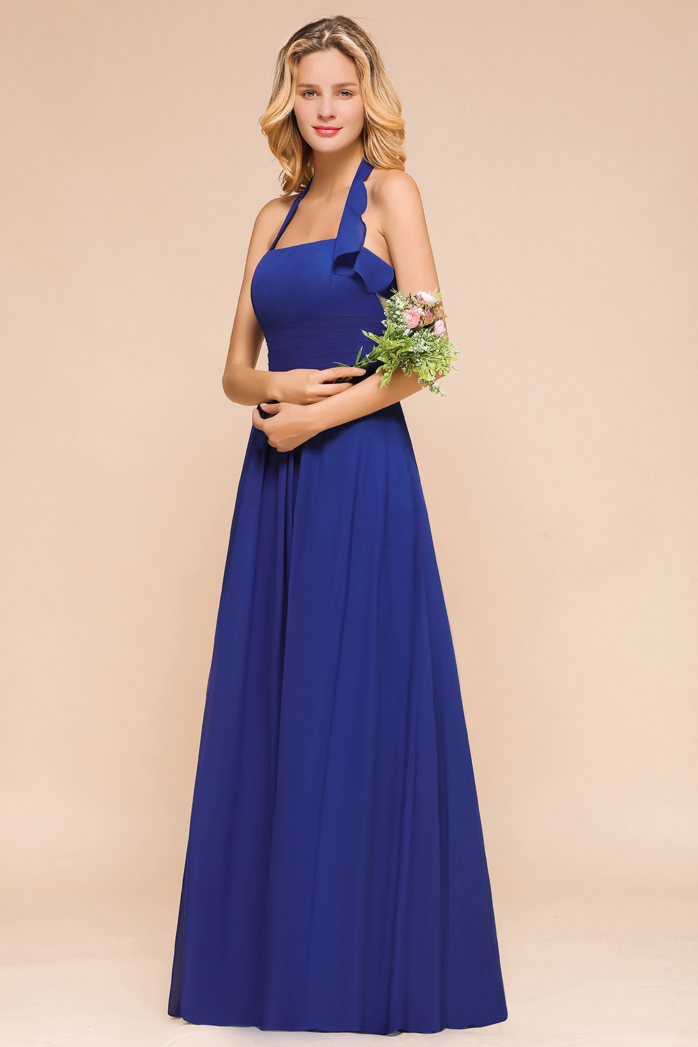 Stylish Halter Strapless A-line Floor-length Chiffon Blackless Bridesmaid Dresses