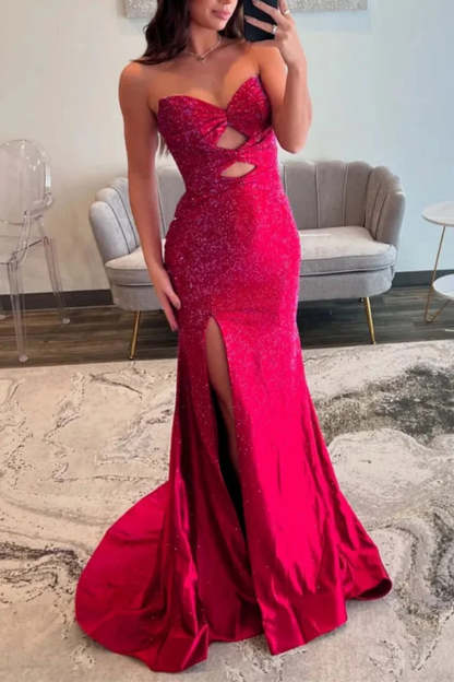 Cocosbride Cute Sweetheart Mermaid Sequined Prom Dress with Keyhole