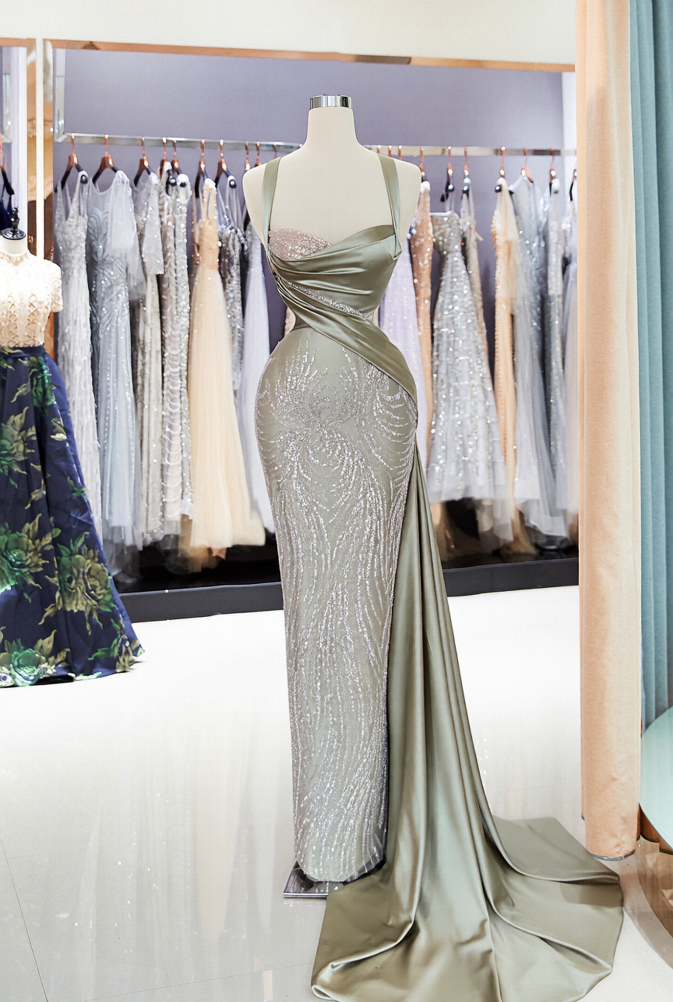 Sweetheart Spaghetti Straps Mermaid Satin Long Prom Dress