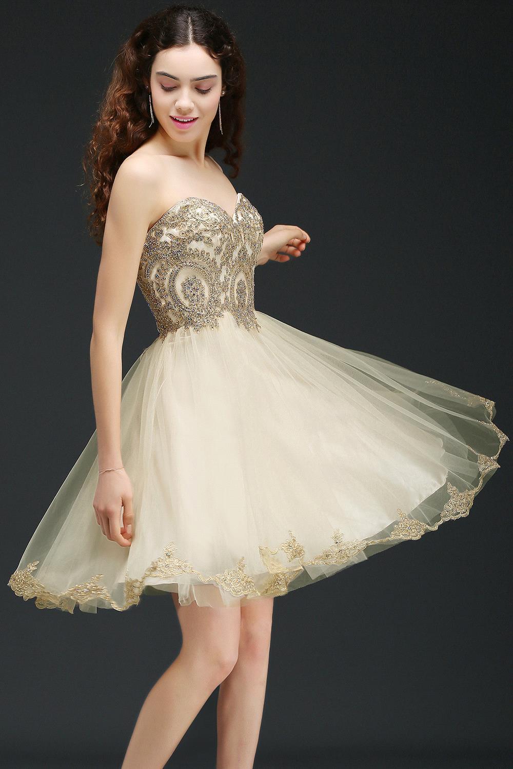 Sweetheart Tulle Lace-Up Appliques Short Bridesmaid Dresses