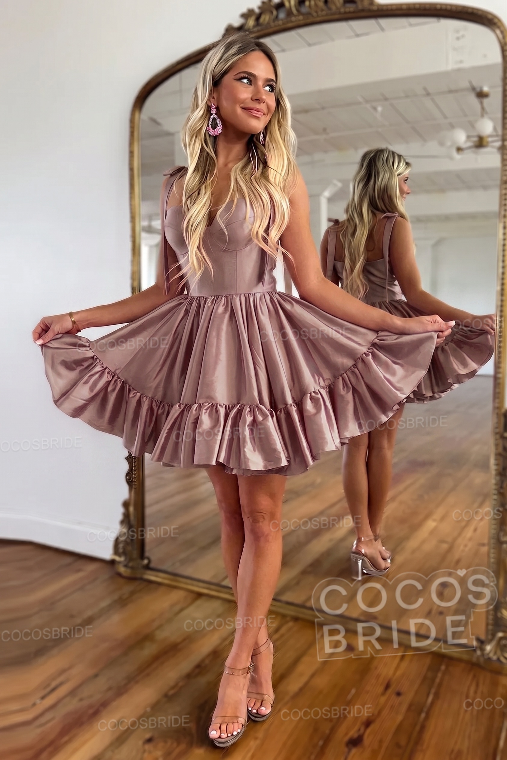 Simple Pink A-Line Short Satin Sweetheart Homecoming Dress