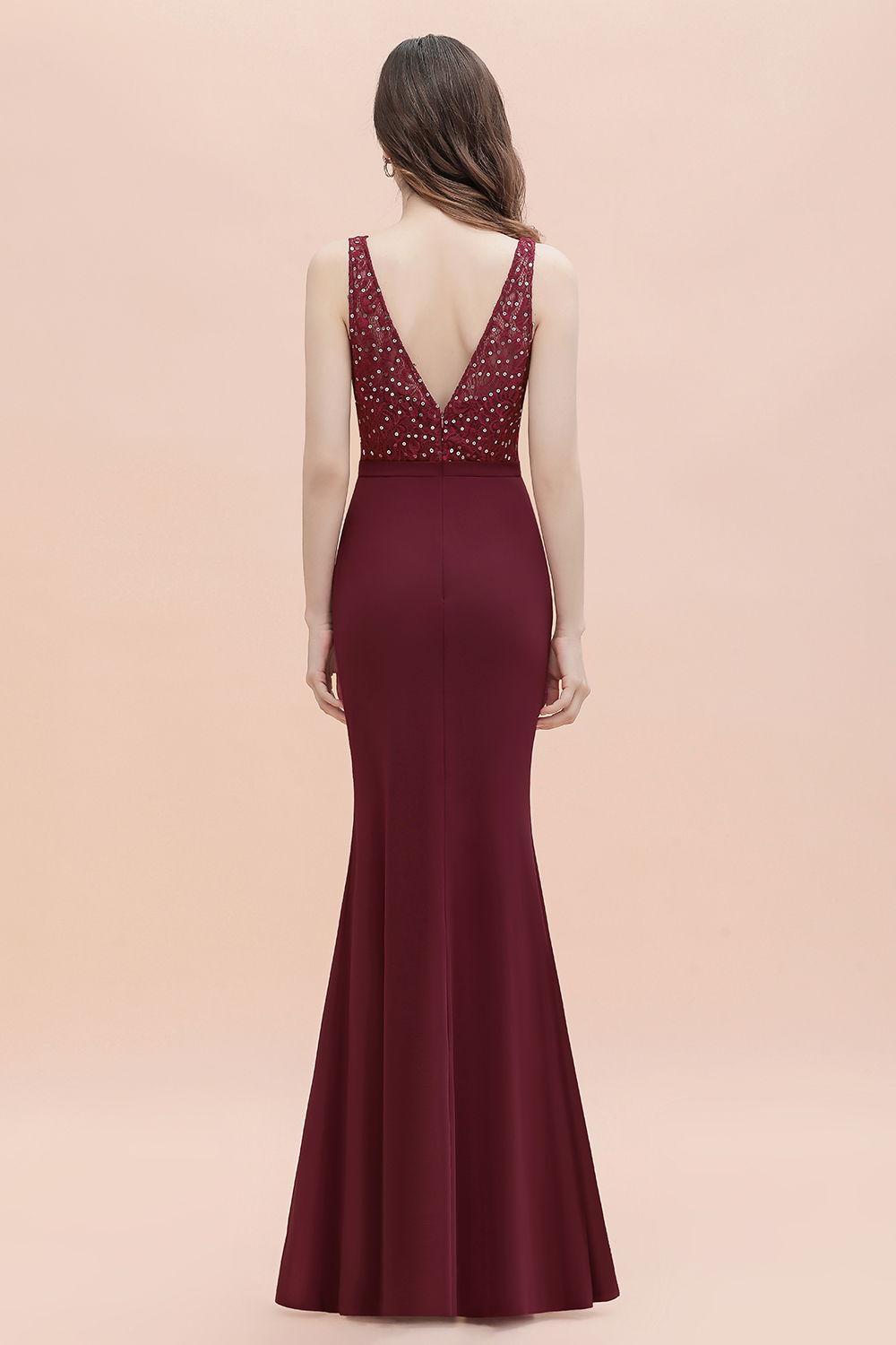 V-Neck Mermaid Evening Dress Sequins Chiffon Long Bridesmaid Dresses