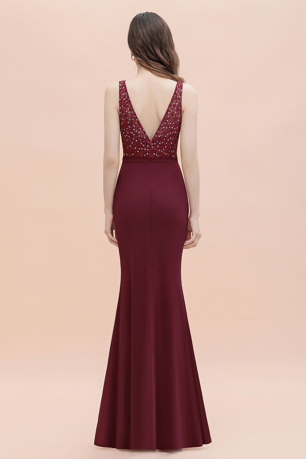 V-Neck Mermaid Evening Dress Sequins Chiffon Long Bridesmaid Dresses