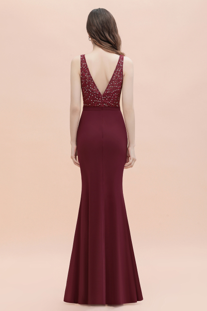 V-Neck Mermaid Evening Dress Sequins Chiffon Long Bridesmaid Dresses