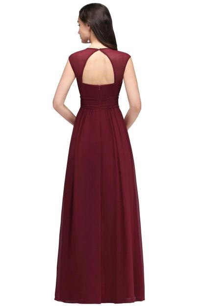 Vintage A-Line Chiffon V-Neck Cap Sleeve Ruffles Floor-Length Bridesmaid Dresses with Beadings