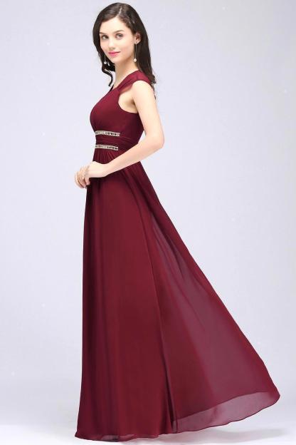 Vintage A-Line Chiffon V-Neck Cap Sleeve Ruffles Floor-Length Bridesmaid Dresses with Beadings