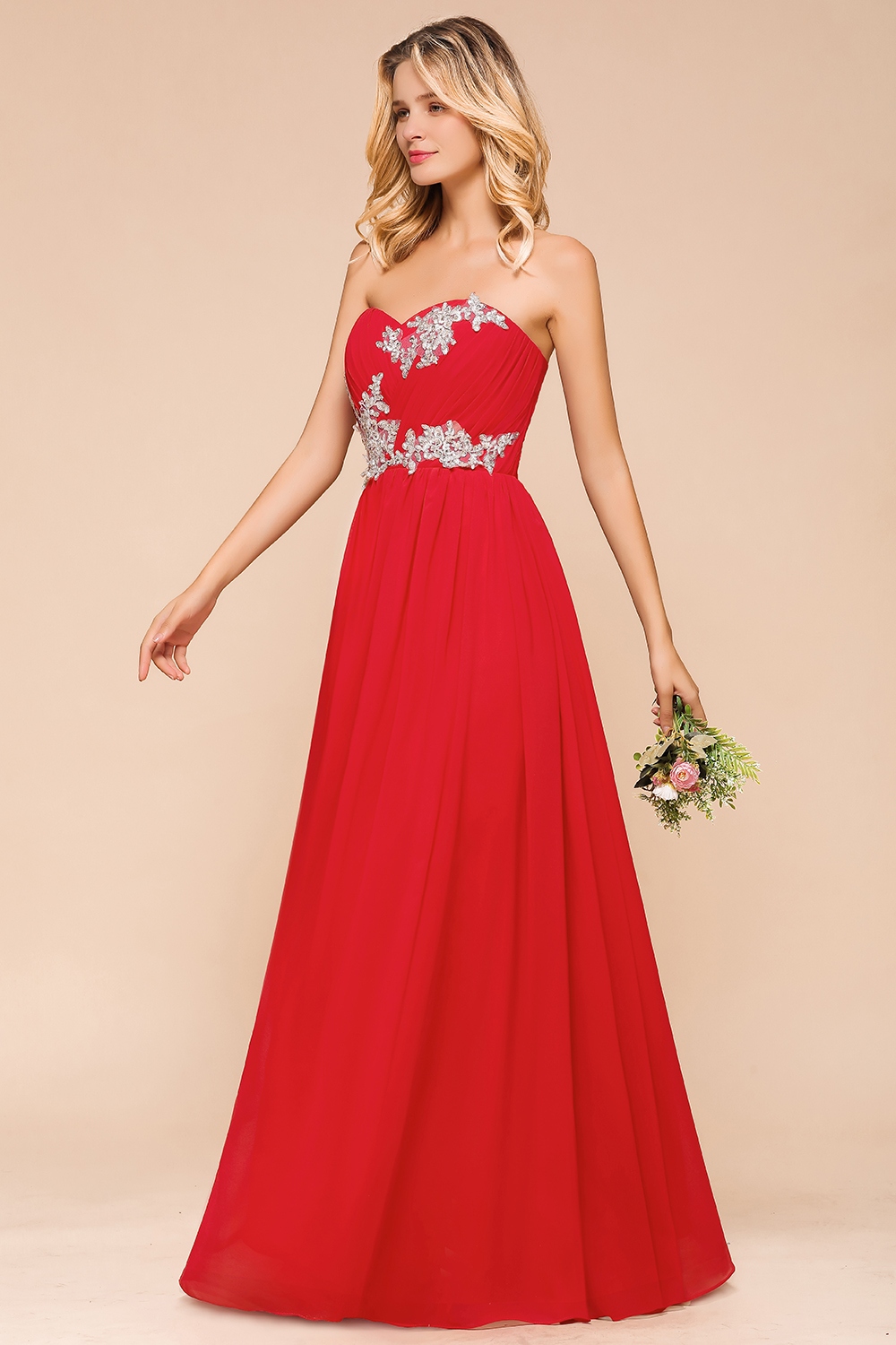 Vintage A-line Strapless Floor-length Chiffon Bridesmaid Dress With Appliques