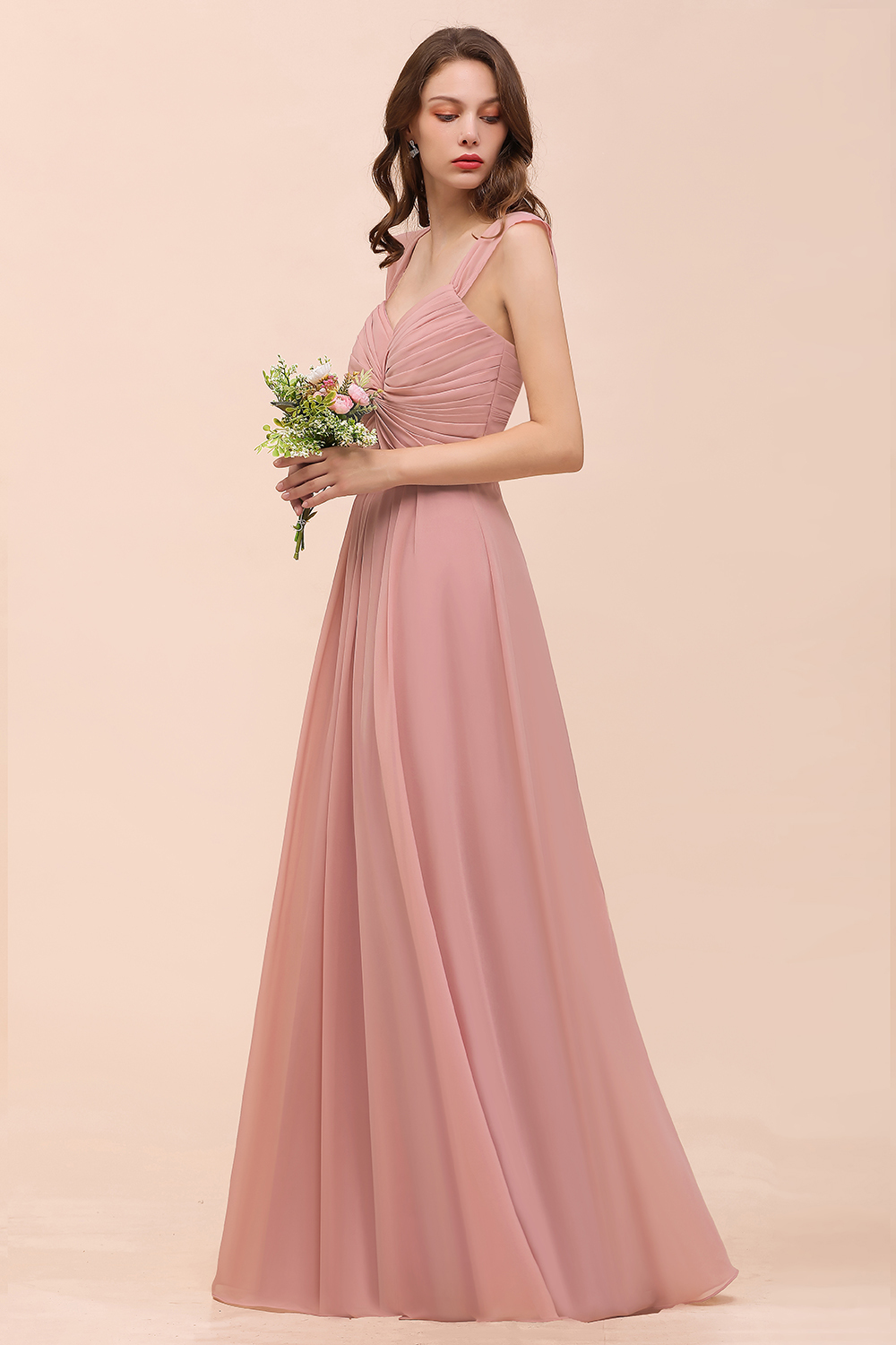 Vintage Long A-line Chiffon Sweetheart Bridesmaid Dress