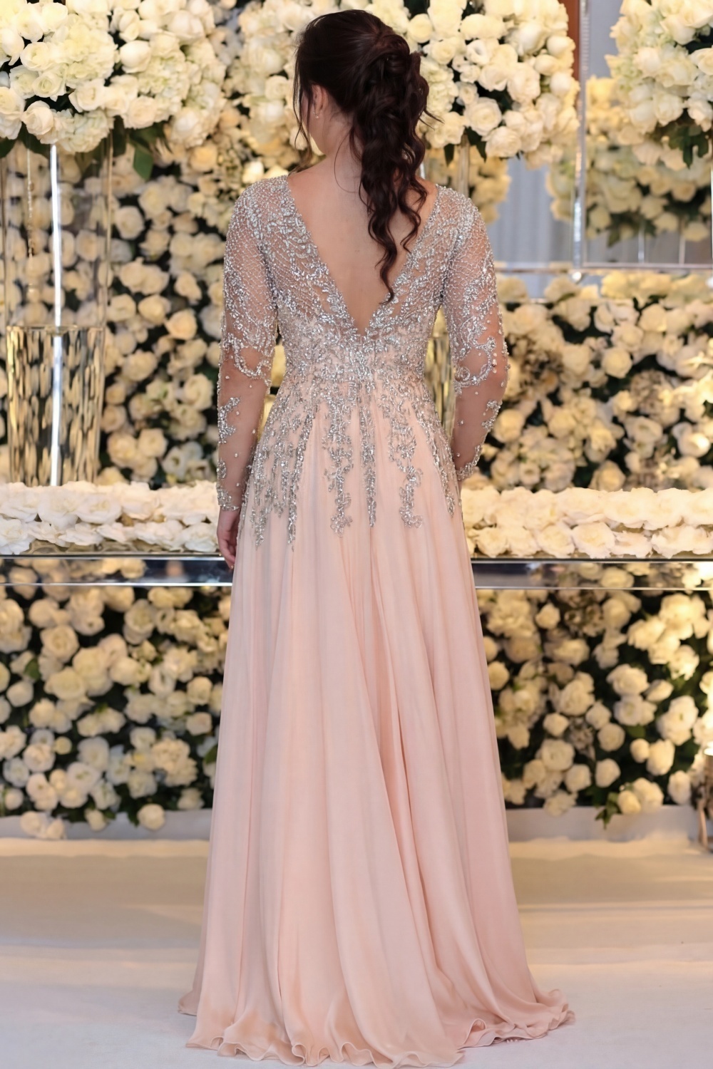 Long Sleeve Floor Length Mermaid Mother Of Bride Dress With Beading