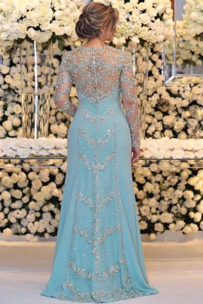 Long Sleeve Floor Length Mermaid Mother Of Bride Dress With Beading