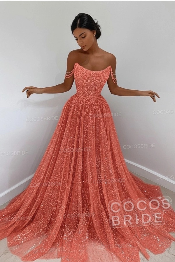 Long A-line Sparkly Sleeveless Sequined Formal Prom Dress