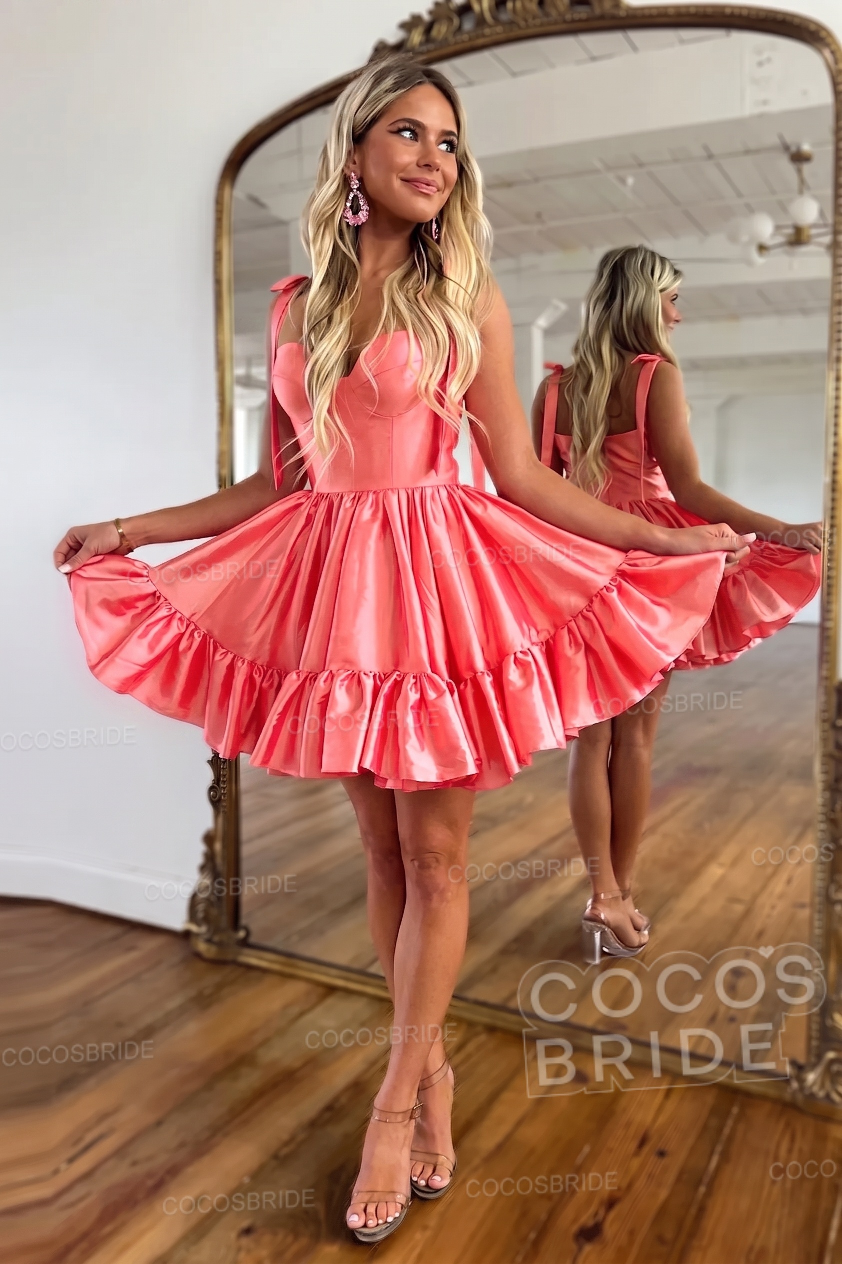 Simple Pink A-Line Short Satin Sweetheart Homecoming Dress