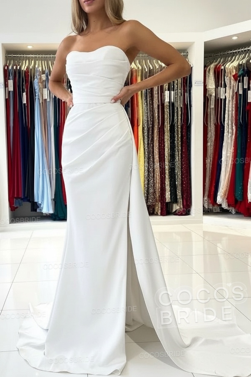 Long Mermaid Strapless Satin Prom Dress with Slit