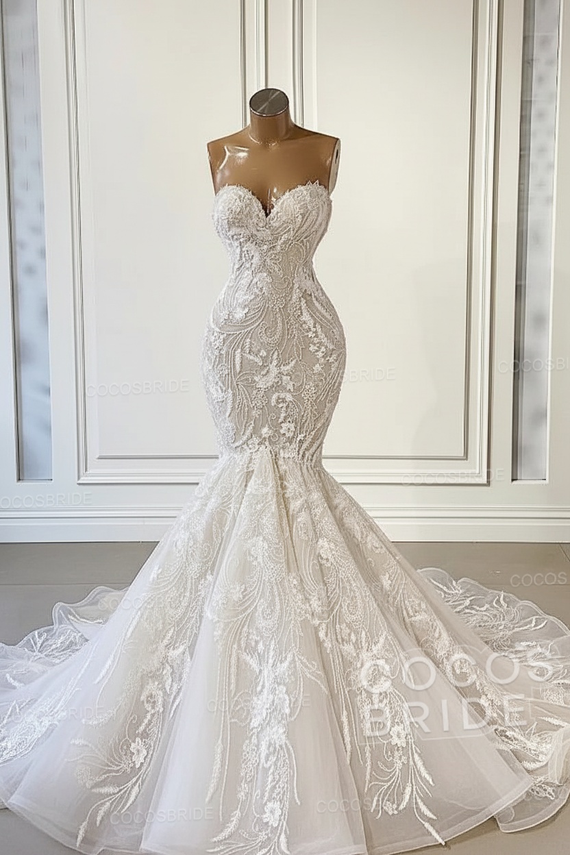Charming Sweetheart Sleeveless Long Mermaid Wedding Dress with Appliques