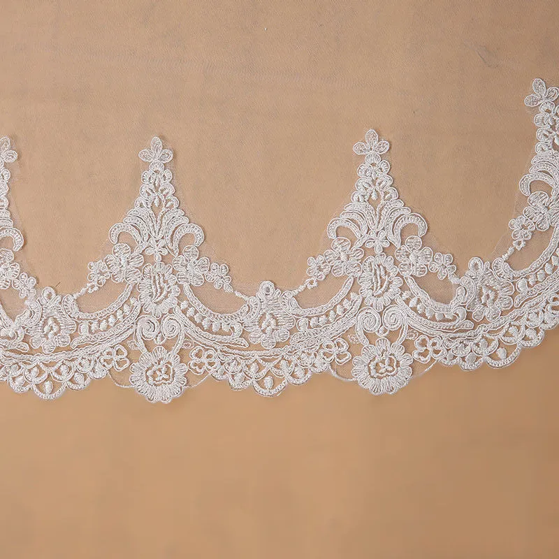 White Wedding Veil Long Bridal Veil with Lace