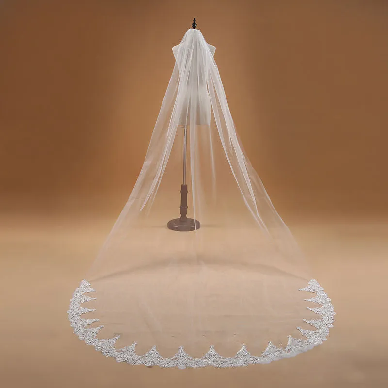 White Wedding Veil Long Bridal Veil with Lace