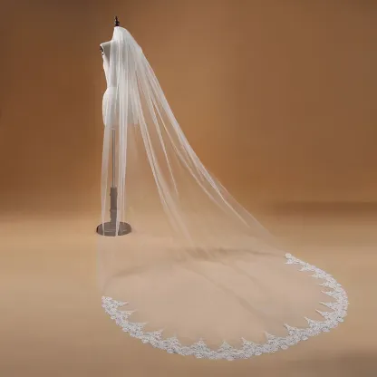 White Wedding Veil Long Bridal Veil with Lace
