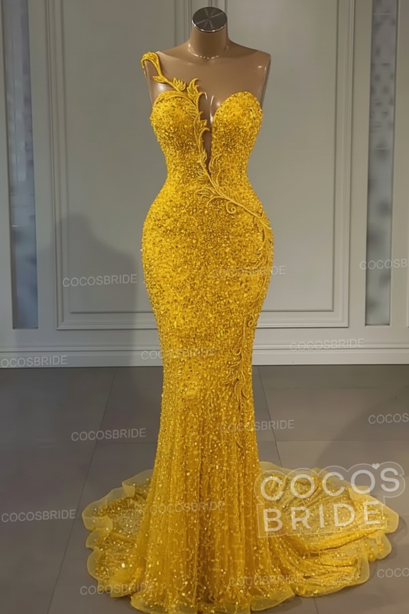 Long Mermaid Sweetheart Tulle Sequin Formal Prom Dress