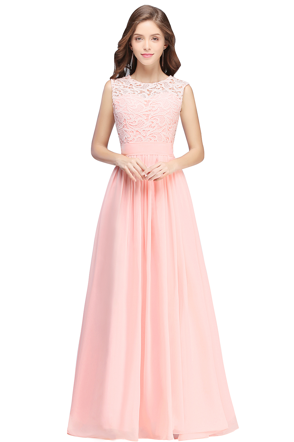 A-line Chiffon Crew Neck Floor Length Formal Dress Long Wedding Guest Dress
