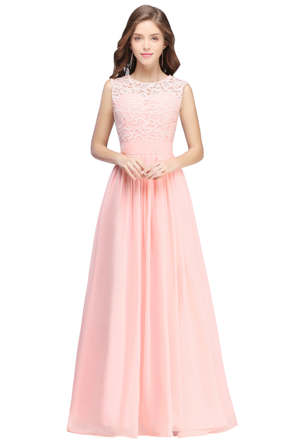 A-line Chiffon Crew Neck Floor Length Formal Dress Long Wedding Guest Dress