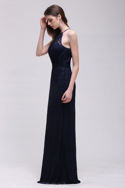 Elegant A-Line Lace Halter Sleeveless Floor-length Bridesmaid Dress