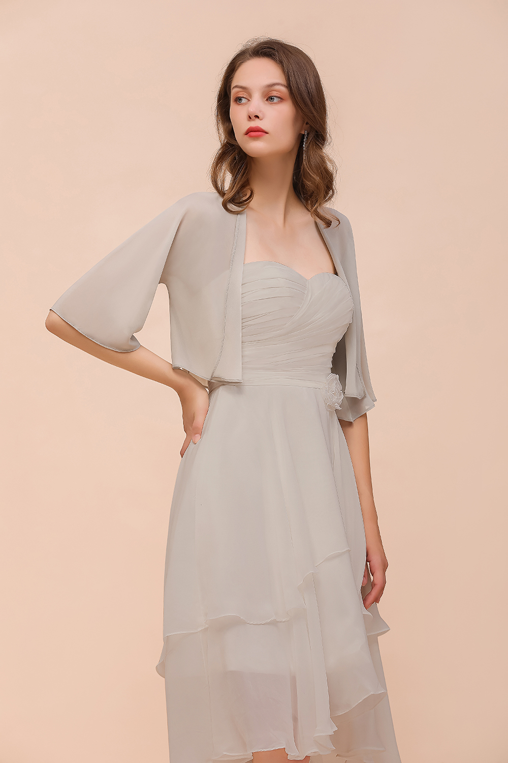 BM1083 Silver Half Sleeves Chiffon Special Occasions Wraps