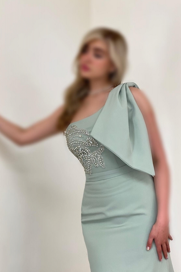 Elegant One Shoulder Mermaid Satin Ruffle Floor Length Prom Dress with Sequins