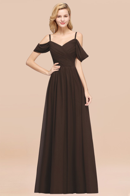 A-Line Chiffon V-Neck Spaghetti Straps Short-Sleeves Floor-Length Bridesmaid Dresses with Ruffles