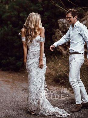 Beach Long Mermaid Sweetheart Lace Boho Wedding Dresses