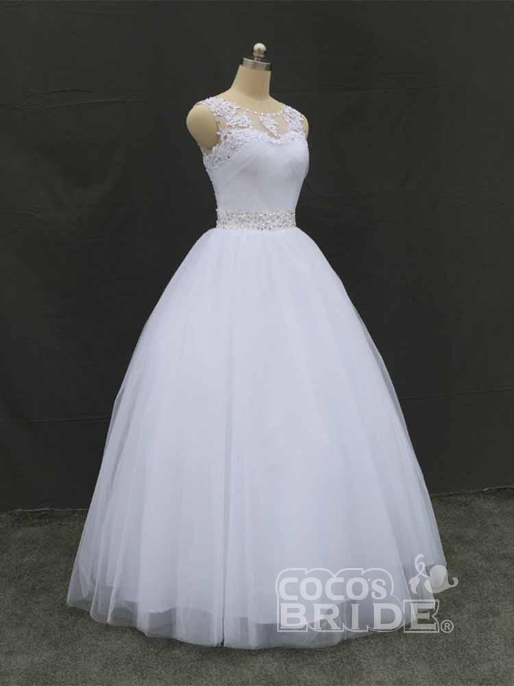 Gorgeous White Long Ball Gown Tulle Lace Up Wedding Dresses