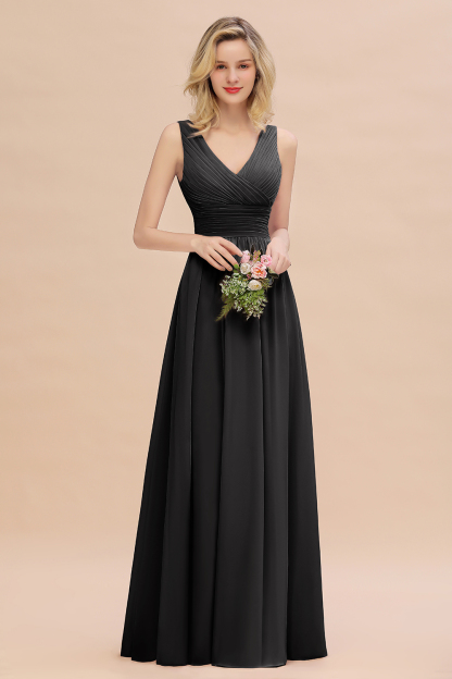 Elegant A-line V-Neck Ruffles Long Bridesmaid Dress