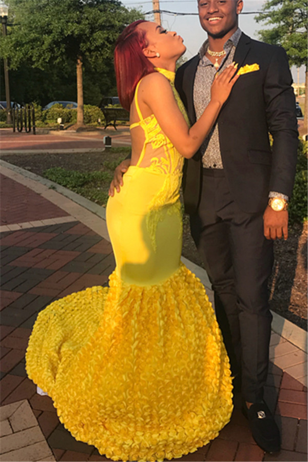 Best High Neck Appliques Mermaid Prom Dress