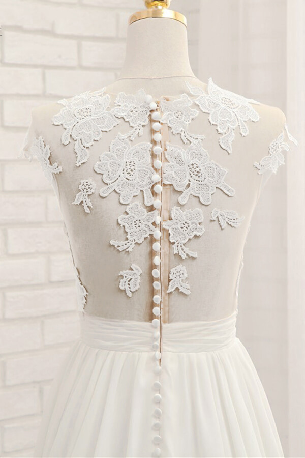 Front Slit Appliques Chiffon A-line Wedding Dress