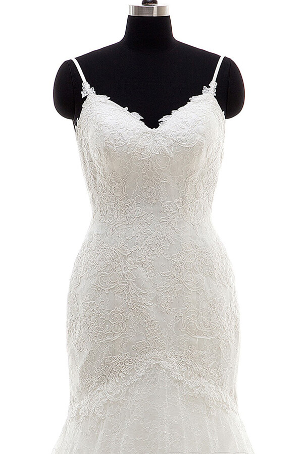 Long Sweetheart Appliques Spaghetti Strap Mermaid Wedding Dress