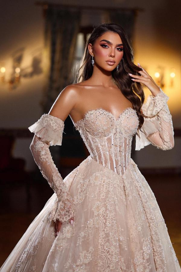 chinese dress ladies Elegant Long A-Line Sweetheart Lace Satin Wedding Dresses