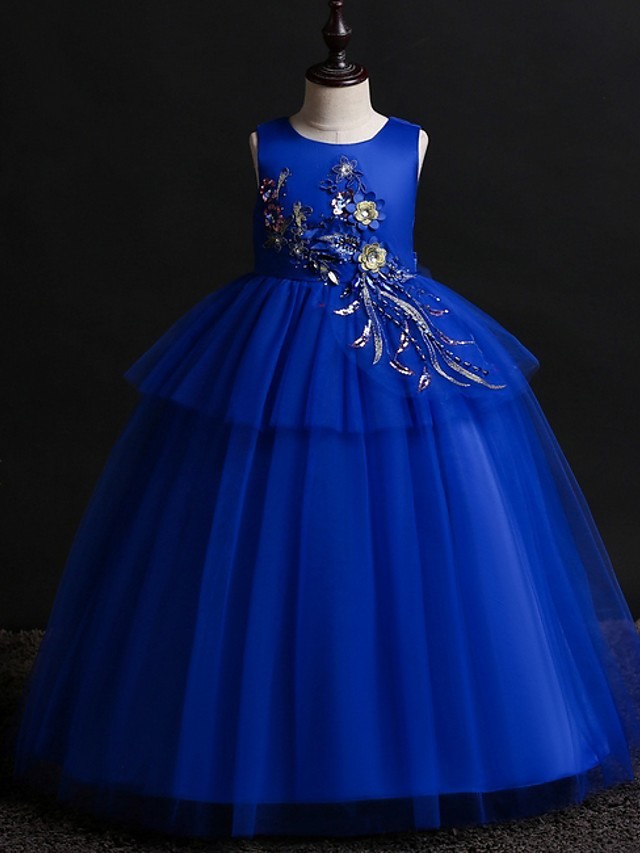 Princess / Ball Gown Floor Length Wedding / Party Flower Girl Dresses - Satin / Tulle Sleeveless Jewel Neck With Bow(S) / Appliques