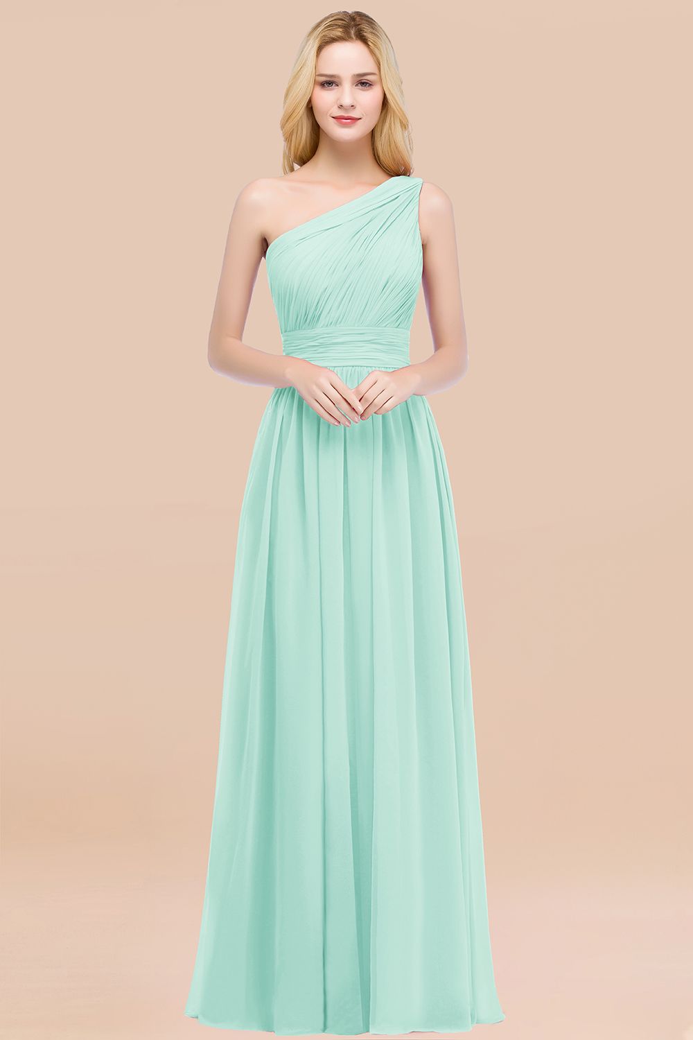 Elegant A-Line Chiffon One-Shoulder Sleeveless Ruffles Floor-Length Bridesmaid Dresses