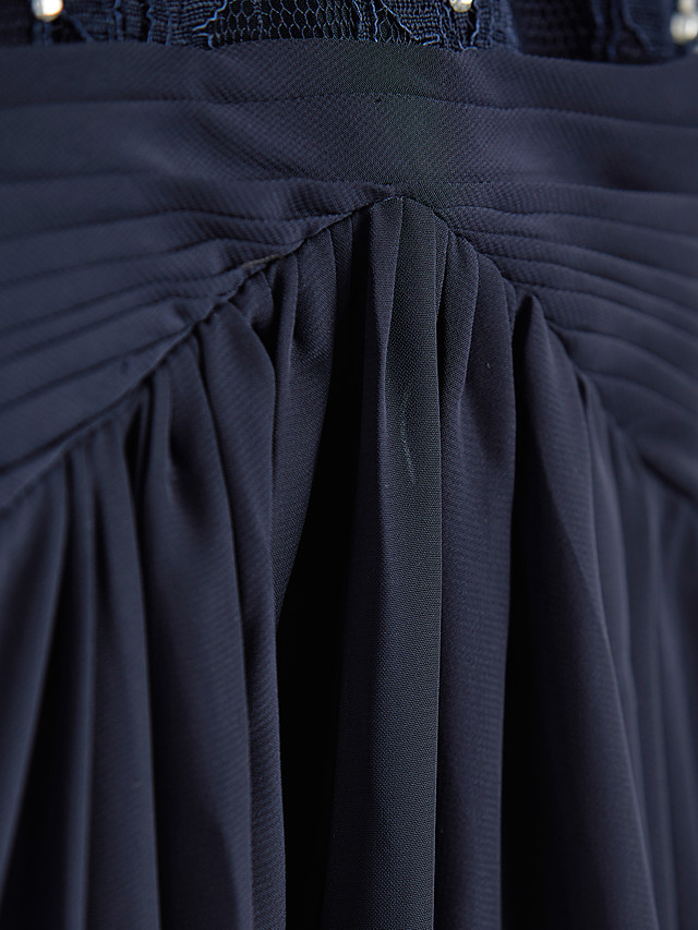 Long A-line Jewel Neck Chiffon Junior Bridesmaid Dress Dark Navy Wedding Party Dresses