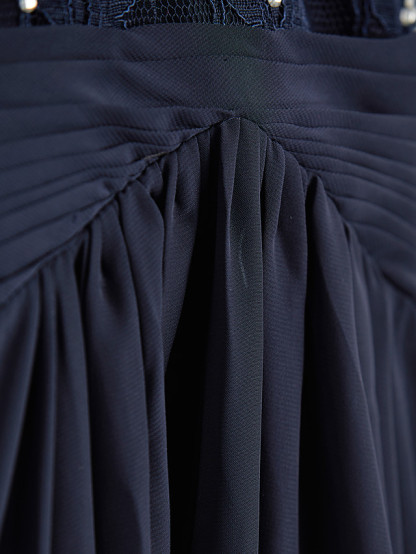 Long A-line Jewel Neck Chiffon Junior Bridesmaid Dress Dark Navy Wedding Party Dresses