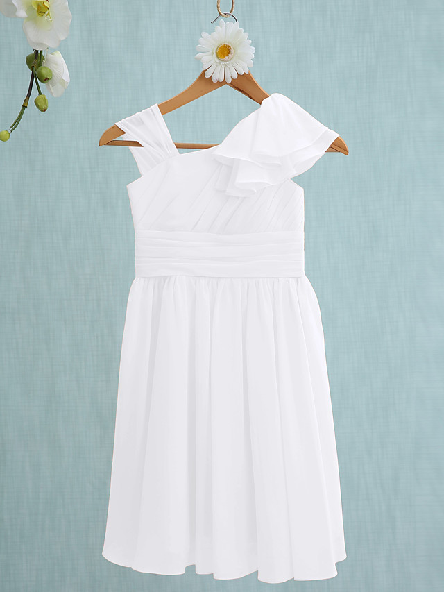 Sheath / Column Straps Knee Length Chiffon Junior Bridesmaid Dress With Ruffles / Side Draping / Natural