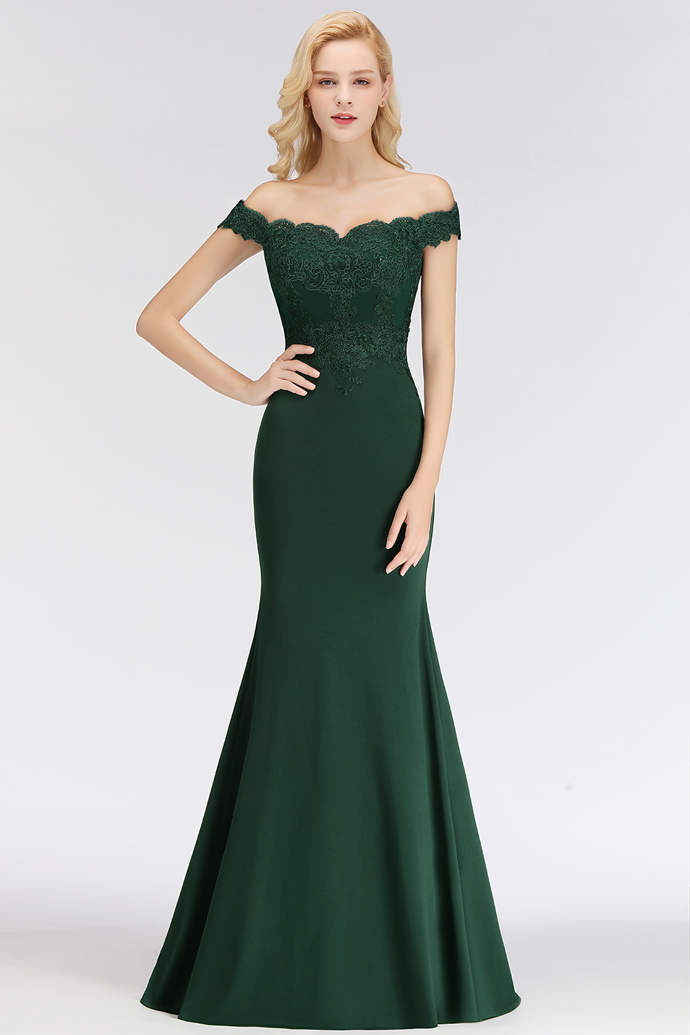 Elegant Long Mermaid Off-the-Shoulder Lace Bridesmaid Dresses