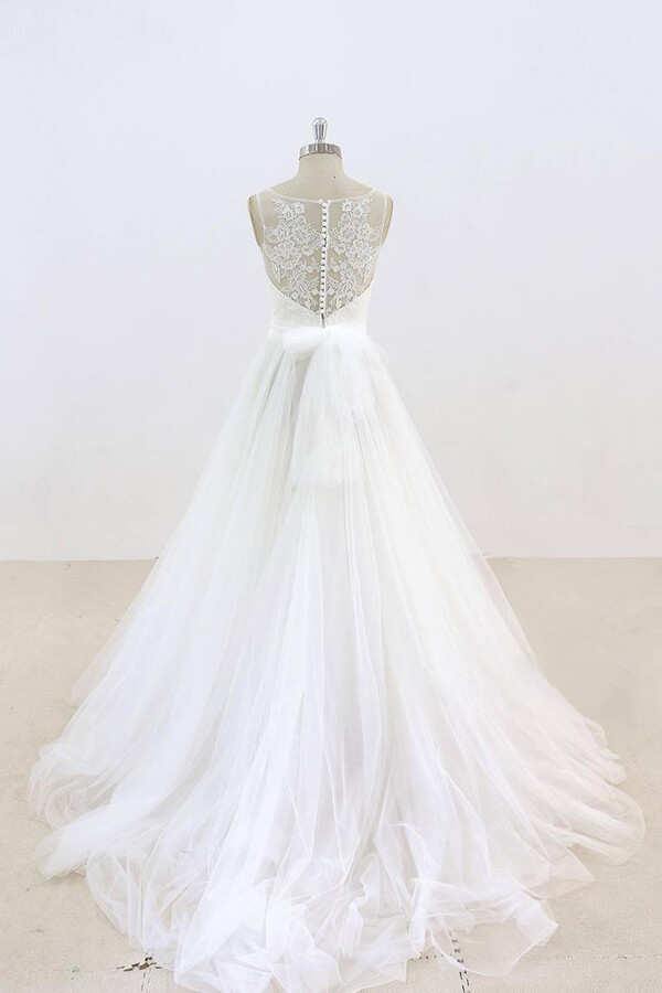 Elegant Long Illusion Lace Tulle A-line Wedding Dress