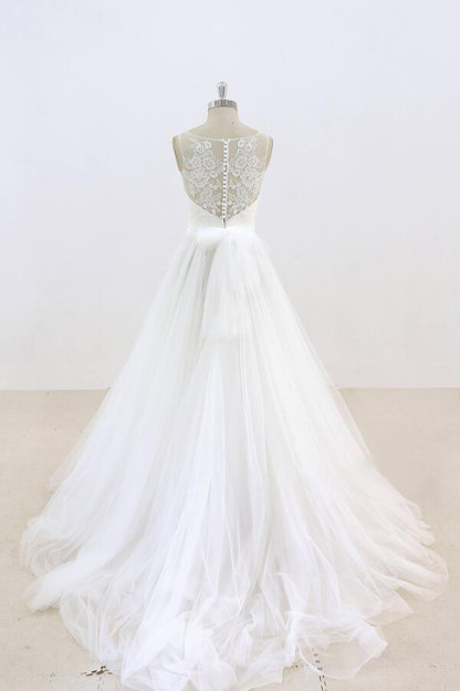 Elegant Long Illusion Lace Tulle A-line Wedding Dress