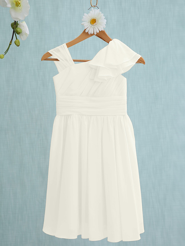 Sheath / Column Straps Knee Length Chiffon Junior Bridesmaid Dress With Ruffles / Side Draping / Natural