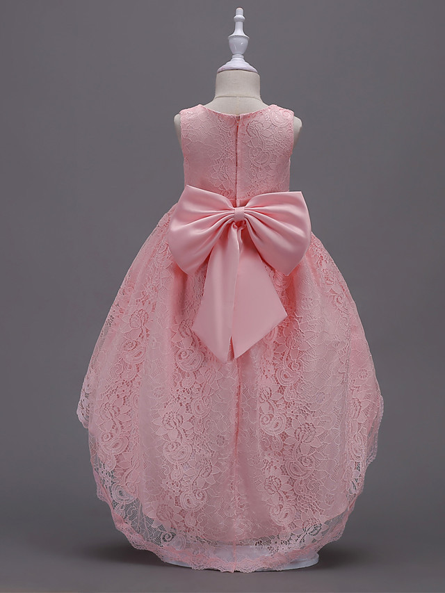 Princess Midi / Asymmetrical Wedding / First Communion / Birthday Flower Girl Dresses - Lace Sleeveless V Wire With Lace / Bow(S) / Embroidery
