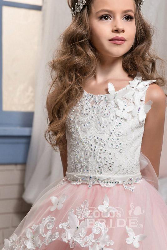 White Scoop Neck Sleeveless Ball Gown Flower Girls Dress