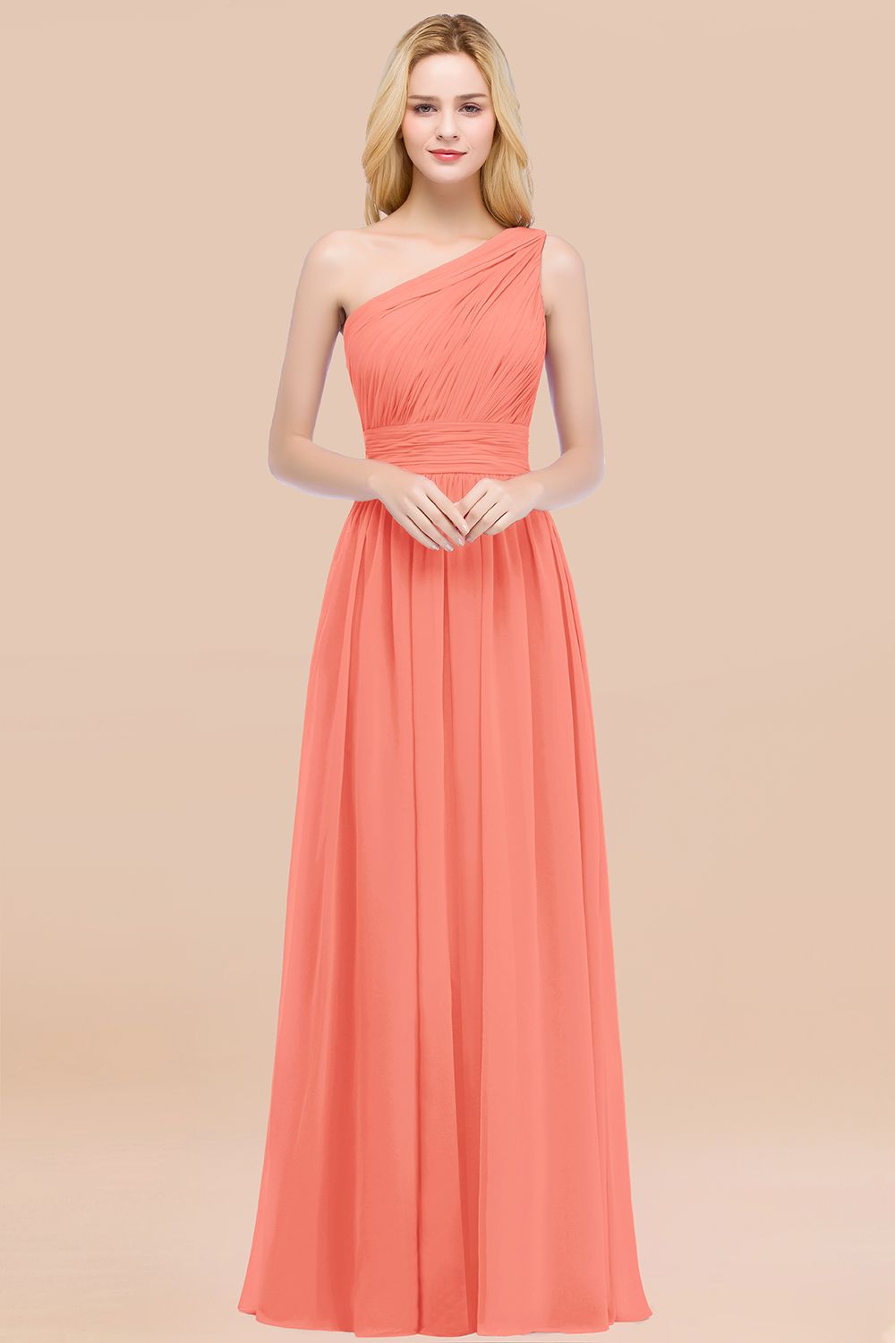Elegant A-Line Chiffon One-Shoulder Sleeveless Ruffles Floor-Length Bridesmaid Dresses