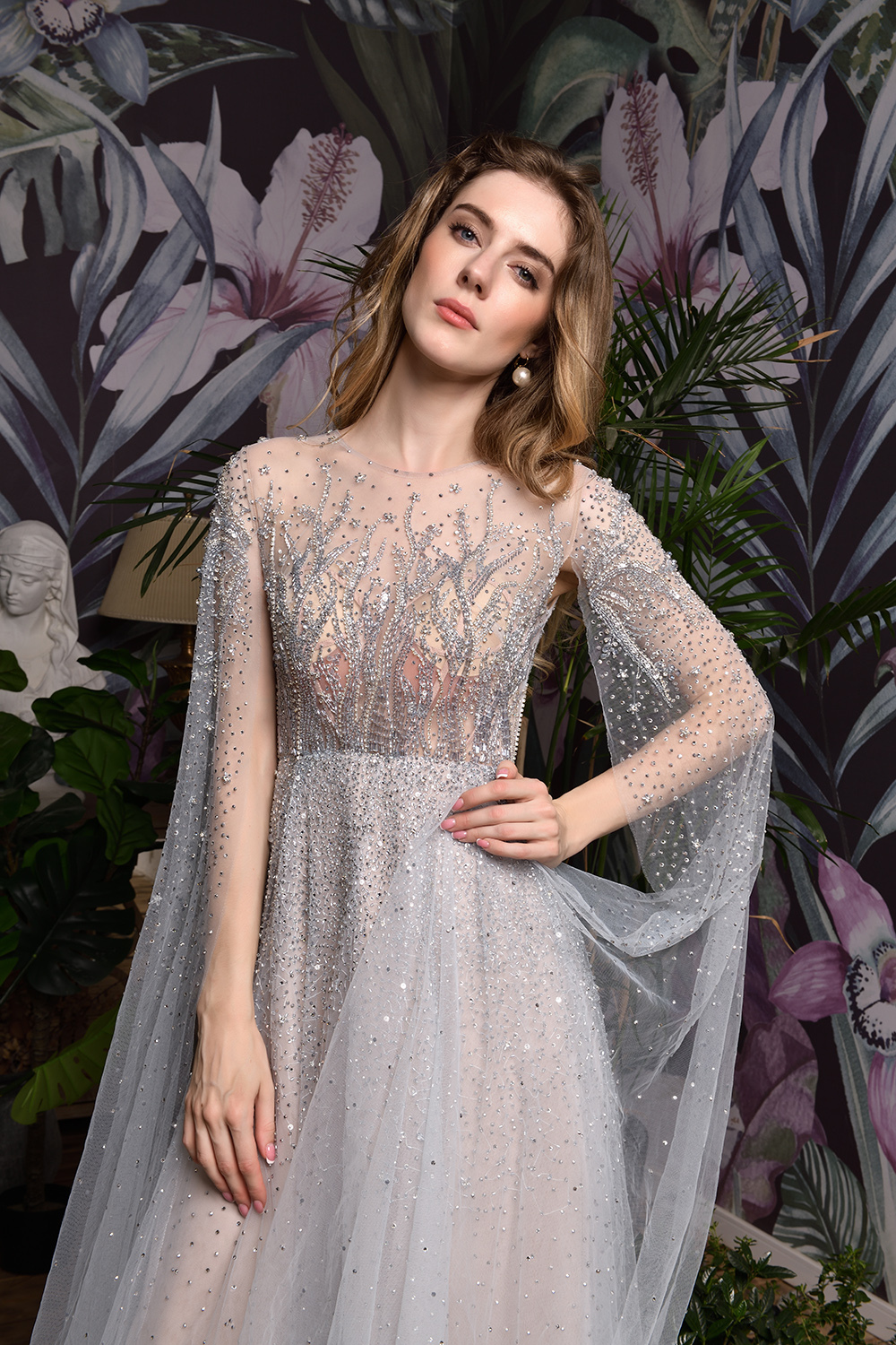 Luxury Shawl Sequined A-line Long Prom Dress