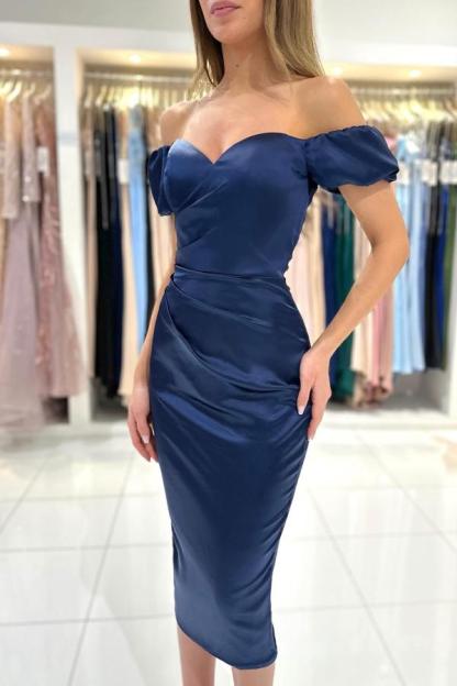 Simple Short Mermaid Off the Shoulder Satin Formal Prom Dresses