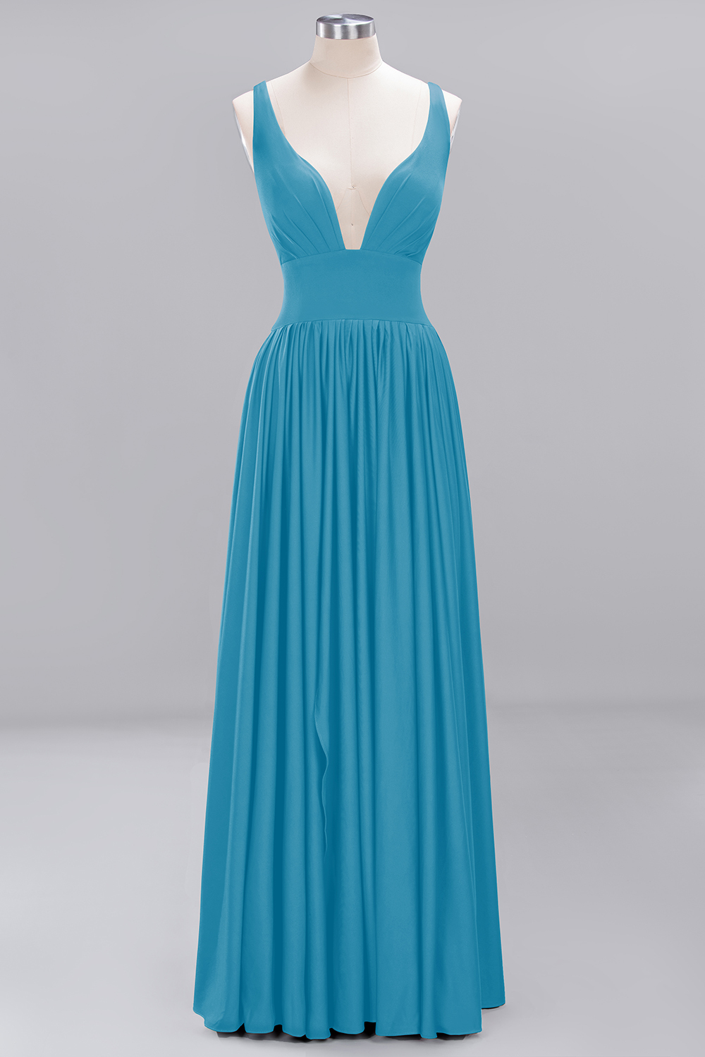 A-Line V-Neck Sleeveless Long Ruffles Bridesmaid Dress